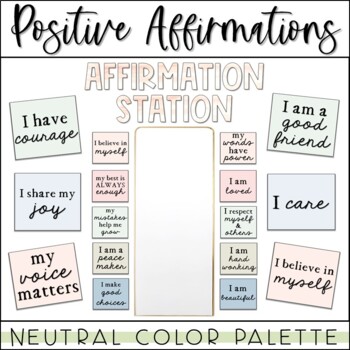 Preview of Affirmation Station - Positive Affirmations - Neutral Classroom Decor