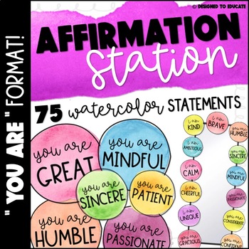 Affirmation Station WATERCOLOR Classroom Decor - Set of 75 
