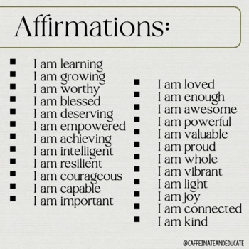 Affirmations Poster Set by Caffeinate and Educate | TPT