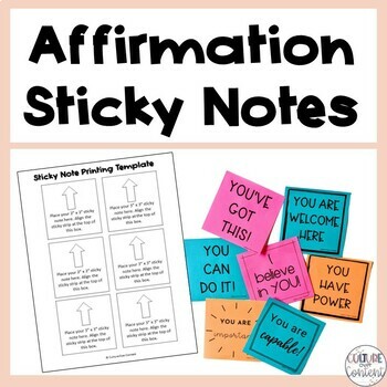 Preview of Affirmations for Students Sticky Note Template 