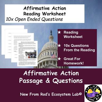 Preview of Affirmative Action Reading Worksheet w/Answer Key **Editable**