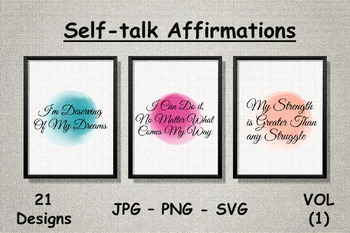 Preview of Affirmative Quotes on A watercolor circle for Self-talk, Self-love & Self-care
