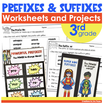 Preview of 3rd Grade Prefixes and Suffixes Worksheets