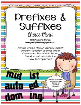 Preview of Prefixes and Suffixes Choice Menu Pack for Differentiation and Extension