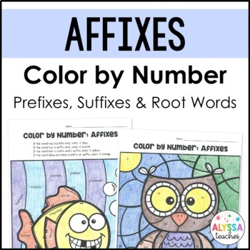 Preview of Affixes Color by Number (Prefixes, Suffixes, and Root Words)