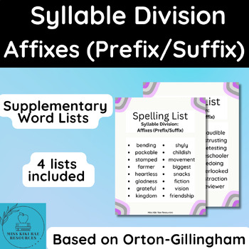 Preview of Affixes - Syllable Division Rule Prefix/Root/Suffix - Based on Orton Gillingham