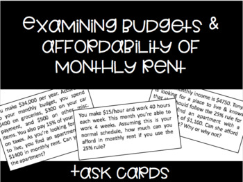 Preview of Affordability of Monthly Rent - Task Cards