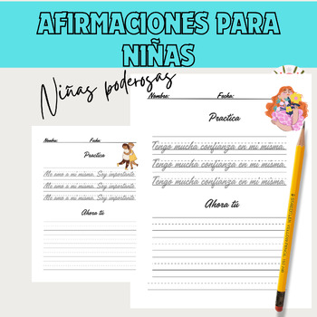 Preview of Cursive Handwriting positive affirmation for girls Spanish