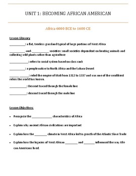 Preview of Africa 6000BCE-1600CE Guided Notes: African American Studies