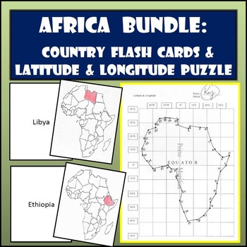 Preview of Africa Bundle: Country Flash Cards & Latitude and Longitude Coordinates Puzzle