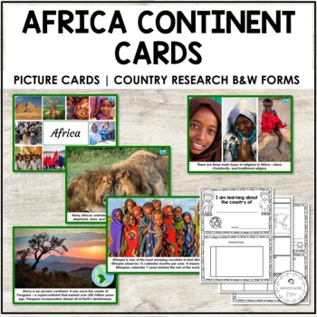 Preview of Africa Continent Cards and Country Research B&W Booklet