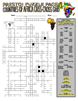 Preview of Africa Countries Puzzle Page (Wordsearch and Criss-Cross / Geography / SUB)