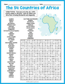 geography of africa 54 african countries word search worksheet activity