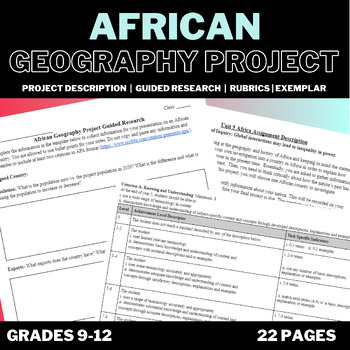Preview of Africa Geography Project with Guided Research and Rubrics (IB/MYP)