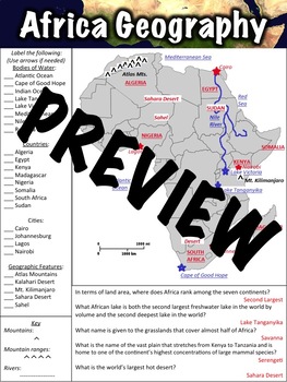 Africa Geography Worksheet by Middle School History and Geography