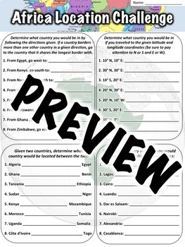 Preview of Africa Location Worksheet