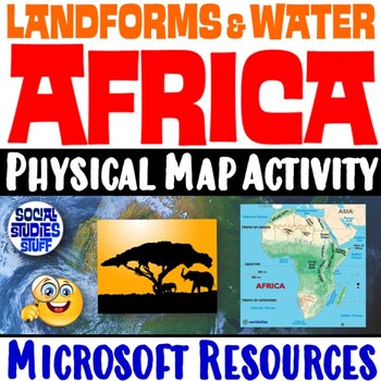 Preview of Africa Map Practice Worksheet | Find Physical Features and Landforms | Microsoft