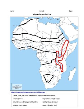 labeled physical map of africa