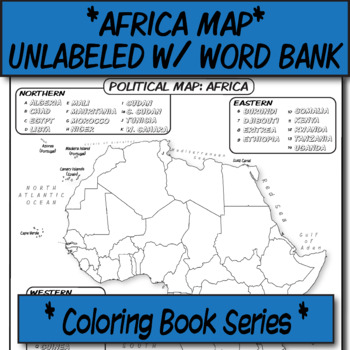 Preview of Africa Political Map (Unlabeled with Word Bank) **Coloring Book Series**