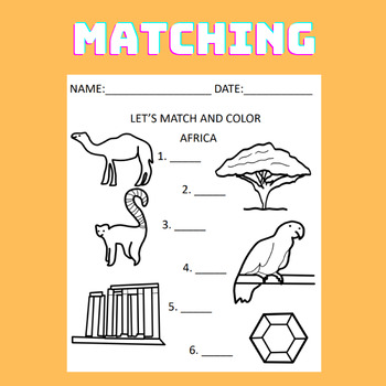 Preview of Africa Printable Matching and Coloring Sheet