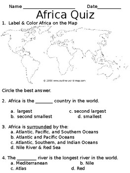 Preview of Africa Quiz (SOL 3.6)