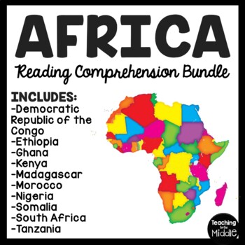 Preview of Africa Reading Comprehension Worksheet Bundle Country Study Continents