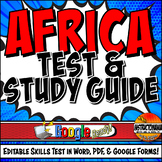 Africa Skills Test & Study Guide Bundle, Editable, Print o