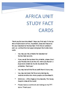 Preview of Africa Unit Study Fact Cards
