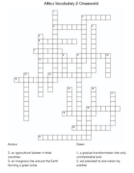 Africa Vocabulary 2 Crossword by Northeast Education TPT