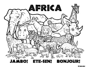 Preview of Africa -- Wildlife Coloring Page