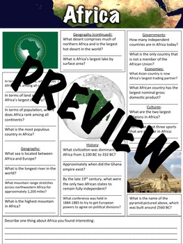 Africa Worksheet by Middle School History and Geography | TpT