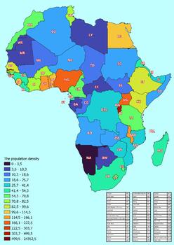 Preview of Africa map with countries classified by population density