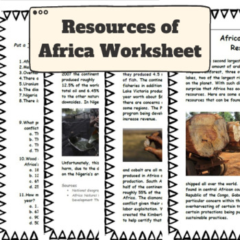 Preview of Africa's Resources Worksheet
