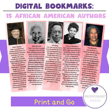 Preview of African American Authors - Printable Bookmarks