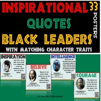 Preview of African American Black History Character Trait Quotes | 33 Posters | w/ QR codes