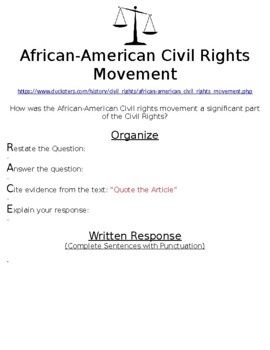 Preview of African-American Civil Rights Movement R.A.C.E Online Writing Assignment