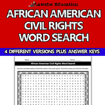 Preview of African American Civil Rights Word Search Activity US History Student Centered
