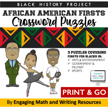 Preview of African American Firsts Crossword Puzzles | Mini Black History Research Activity
