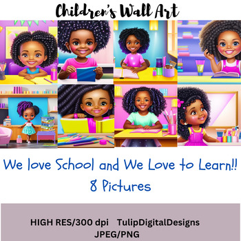Preview of African American Girls, School, Elementary, Learning, JPG, PNG, Wall Art