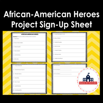 Preview of Free African American Heroes Project Sign-up Sheet