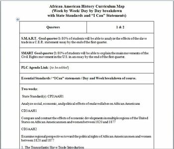 Preview of African American History Curriculum Map (for High School semester course)