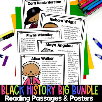 Preview of African American History Black History Reading Passages Posters Biography Bundle