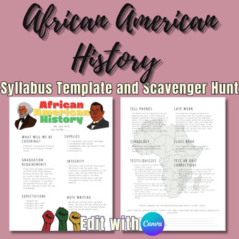Preview of African American History Syllabus Template and Scavenger Hunt | Edit on Canva