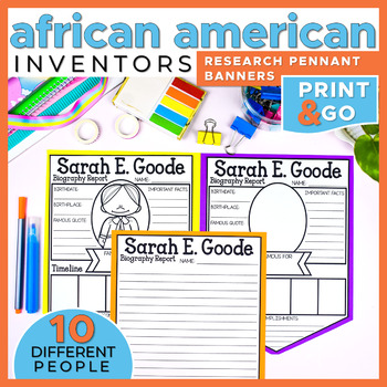 Preview of African American Inventors Research Pennant Banner Project Black History Month