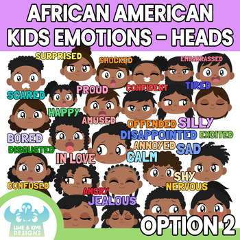 Preview of African American Kids Emotions - Faces (Option 2) Clipart