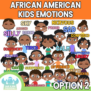 Preview of African American Kids Emotions (Option 2) Clipart (Lime and Kiwi Designs)