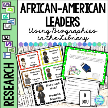Preview of Black History Month African-American Biography Lesson Task Cards for Library
