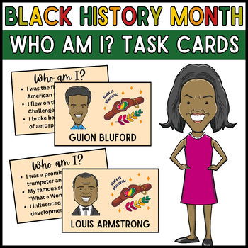 Preview of African-American Leaders Who am I Task Cards? | Black History Month Cards