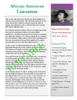 Preview of African-American Literature Syllabus | High School English | Course or Elective