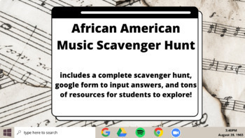 Preview of African American Music Scavenger Hunt - MLK Day, Jazz, field chants, and more!